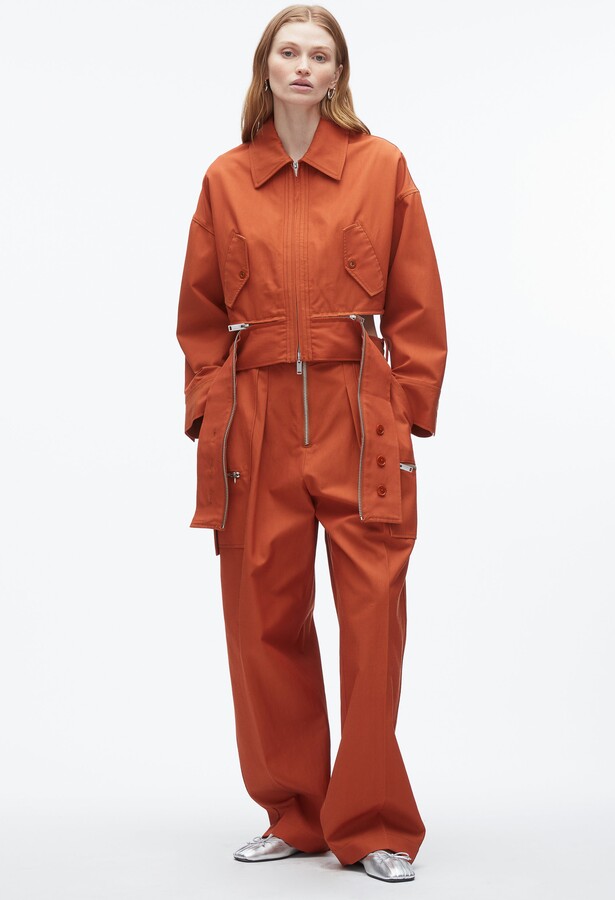 Double Zip Cropped Utility Jacket in BRICK