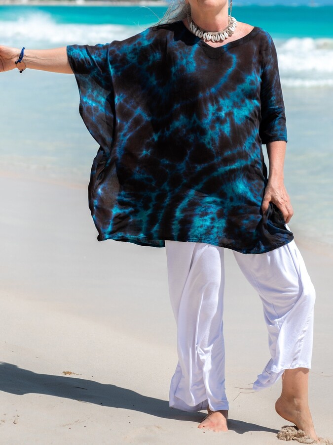 Etsy Black & Jade Tie Dye Beach Cover Up Or Tunic in 2 Lengths &