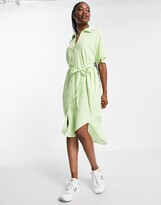 Thumbnail for your product : Monki belted mini shirt dress in green floral print
