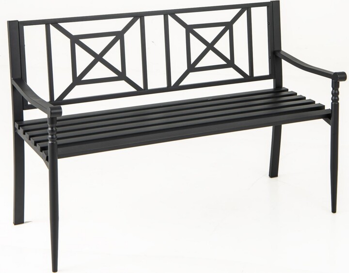 Gouun 51 Inch Metal Bench with Curved Armrests for 2-3 People-Black