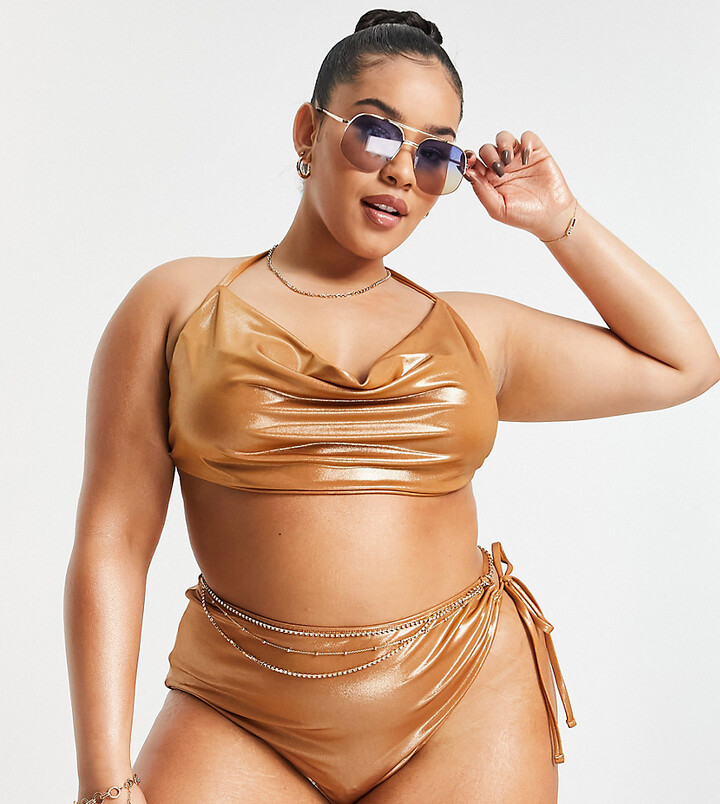 ASOS Luxe ASOS DESIGN Curve asymmetric bikini bottom in bronze - ShopStyle  Two Piece Swimsuits