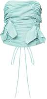 Thumbnail for your product : PrettyLittleThing Green Stripe Ruched Frill Bandeau Lace Up Back Shirt