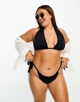 Thumbnail for your product : ASOS Curve ASOS DESIGN Curve mix and match ruched deep tie side bikini bottom in black