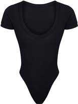 Thumbnail for your product : PrettyLittleThing Shape Black Ribbed Plunge Short Sleeve Bodysuit