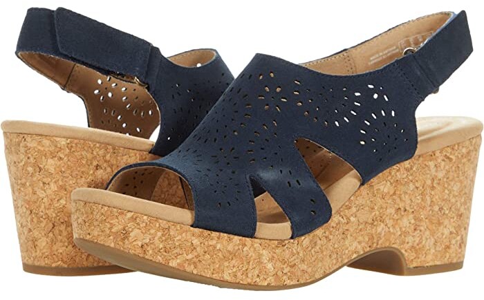 clarks blue suede wedge sandals