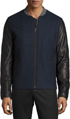 Vince Quilted Jacket with Leather Sleeves, Coastal Blue