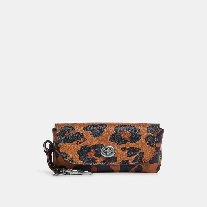 Coach Outlet Sunglass Case With Leopard Print And Signature Canvas