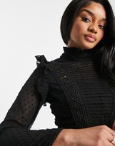 Thumbnail for your product : ASOS Petite DESIGN petite textured lace high neck romper