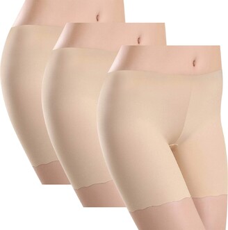 Voqeen Women's Anti Chafing Underwear Long Leg Knickers Briefs Sheer & Sexy Boxers Seamless Soft Ice Silk Slipshort Panties 3 Pack (Black S)
