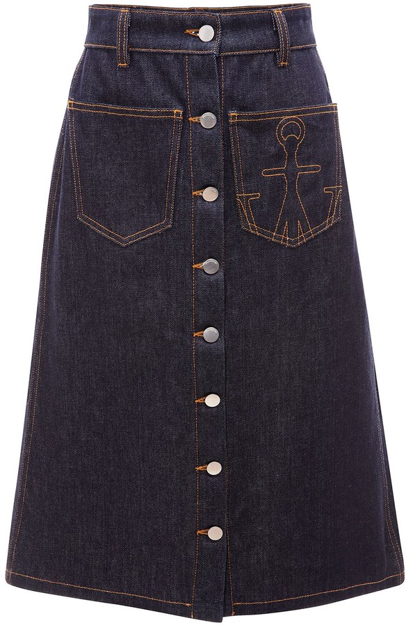 long denim skirt with buttons