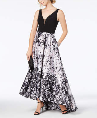 Xscape Evenings Solid and Floral-Print Mesh Gown