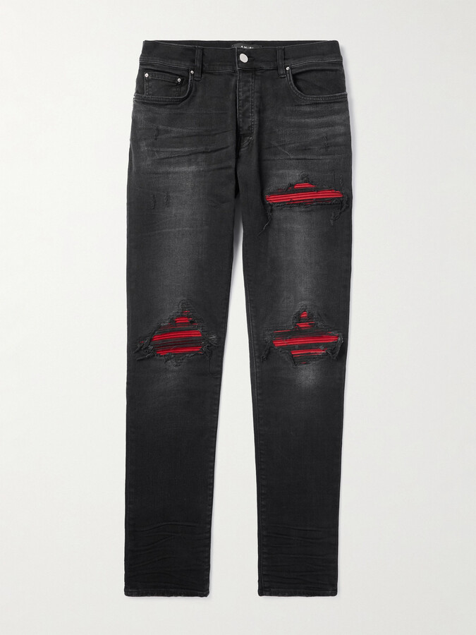Amiri MX1 Skinny-Fit Suede-Panelled Distressed Jeans ShopStyle