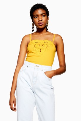 Topshop Womens Petite Cut Out Trim Camisole Top - Yellow