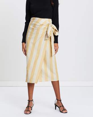 Mng Striped Linen-Blend Skirt