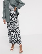 Thumbnail for your product : ASOS DESIGN satin bias maxi skirt in leopard print