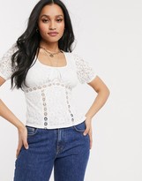 Thumbnail for your product : Fashion Union Petite lace milkmaid top with bow detail