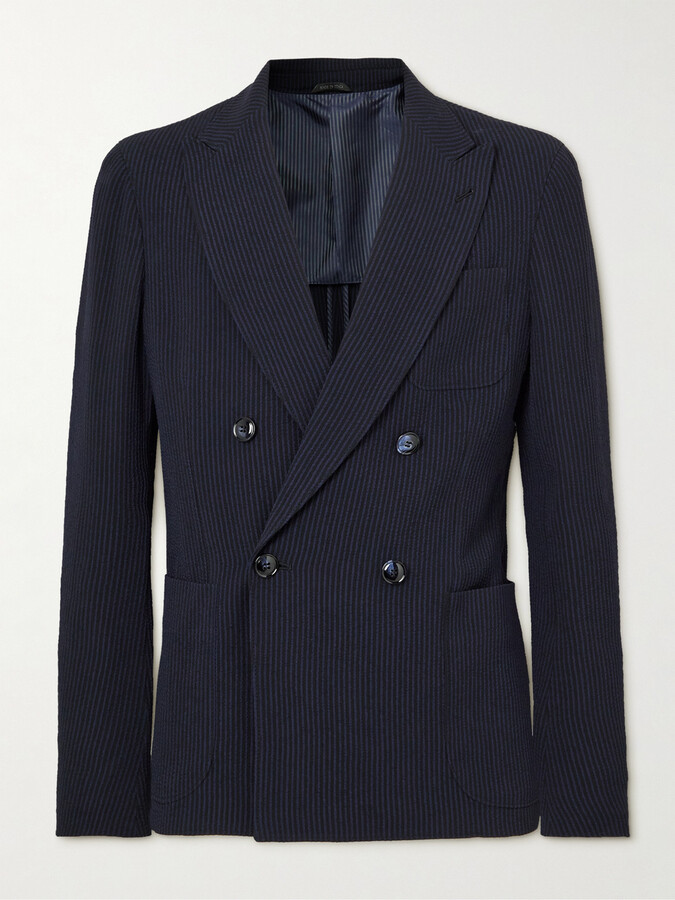 Giorgio Armani Double-Breasted Striped Seersucker Suit Jacket - ShopStyle