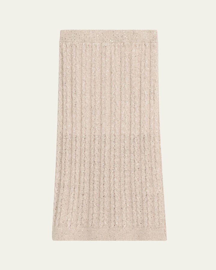 Brunello Cucinelli Sequined Cable Knit Body-Con Midi Skirt