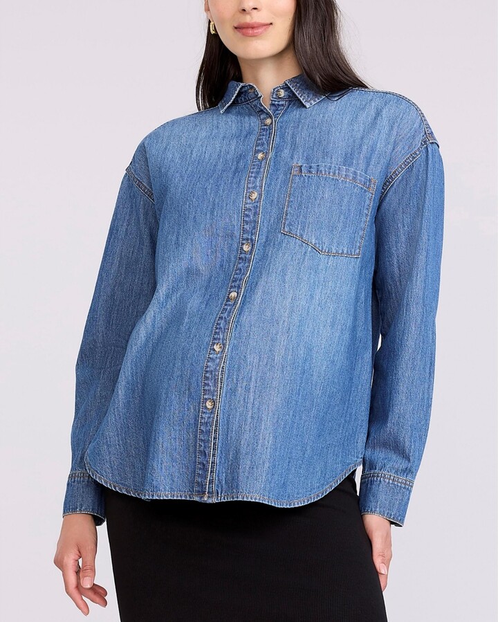 Motherhood Maternity Women's Long Sleeve Button-Up Denim Shirt