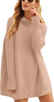 MOCEEP Women Casual Turtleneck Batwing Sleeve Slouchy Oversized Ribbed Knit Tunic Sweaters Pullover (Brown