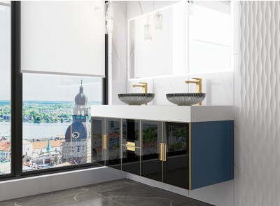 CastelloUSA Modern Luxury Wall-mounted Vanity With 60" Solid Surface Top And Oval Glass Vessel Sink