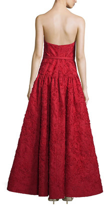 Michael Kors Strapless Bustier Floral-Embroidered Gown, Crimson