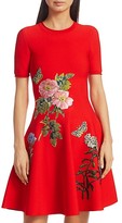 Thumbnail for your product : Oscar de la Renta Embroidered Floral Knit Fit-&-Flare Dress