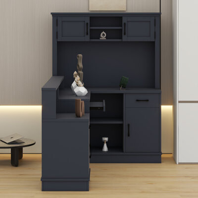 L-Shaped Corner Desk With Built-In Power Outlet, Storage Drawers, And Integrated Bookshelf