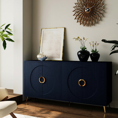 Modern Sideboard Buffet Cabinet - Champagne Silver, Strong, For Dining Room Silver 4 Door Wooden Spacious, ,