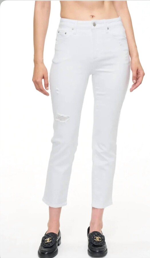 Pistola Denim Monroe High Rise Cigarette Crop In Seashell Distressed