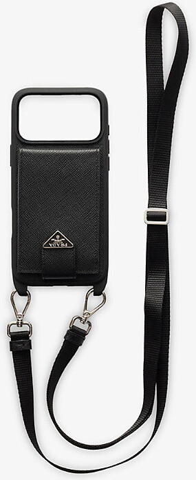 Prada Black Shoulder-Strap Saffiano Leather Case Iphone 17 Pro Case 1 Size