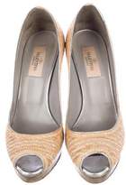 Thumbnail for your product : Valentino Straw Peep-Toe Pumps