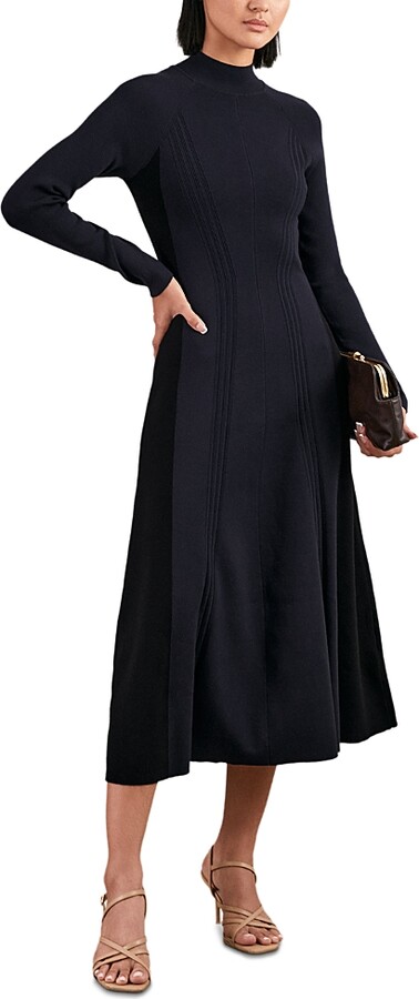 Reiss Petite Zaya Fluted Midi Knit Dress