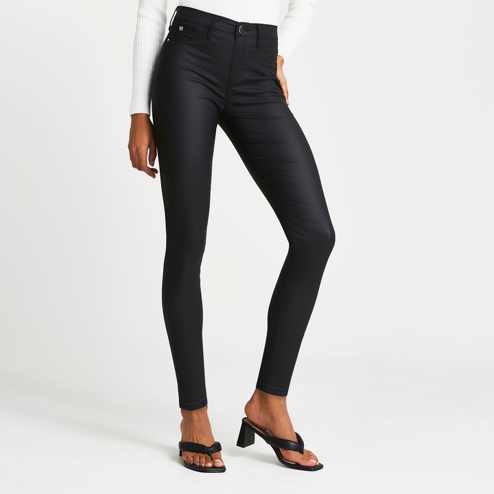 river island black coated jeans