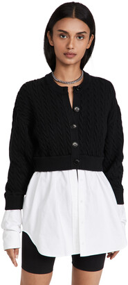 alexanderwang.t Bi-Layer Cable Cardigan With Oxford Shirting