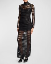 Cage Cutout Netted Turtleneck Maxi Dr 