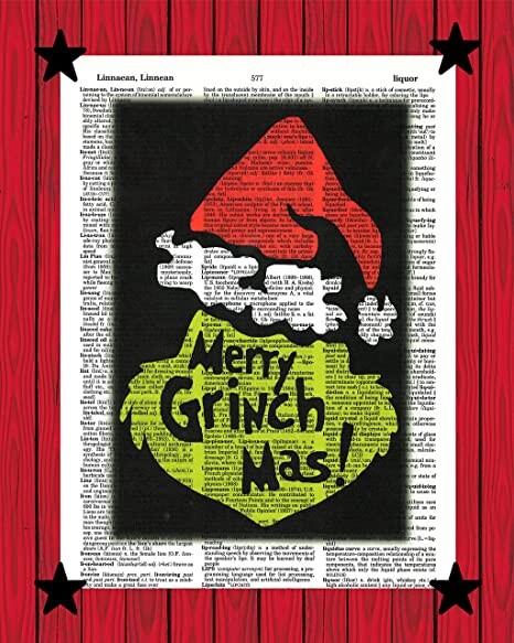 Merry Grinchmas Wall Decor Christmas Wall Art The Grinch Who Stole Christmas Merry Grinchmas Dictionary Art Print 8x10(UNFRAMED)