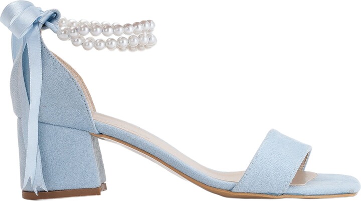 Forever & Always Shoes Illy Low Block Heel Sandals with Pearls