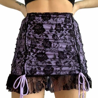 Mosiolya Women's Lace Mesh Double Layer Patchwork Skirt High Waist Girls Cute A-line Dress Mini Skirt