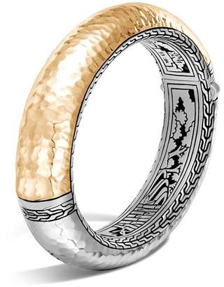 John Hardy Sterling Silver and 18K Bonded Gold Classic Chain Hammered Oval Hinged Bangle