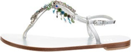 Emanuela Caruso Leather T-Strap Sandals Silver Straps Unfortunately, due to restrictions, this item may not be eligible for shipping in all areas.