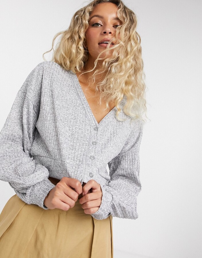 Bershka ribbed jersey cardigan in gray heather - part of a set - ShopStyle