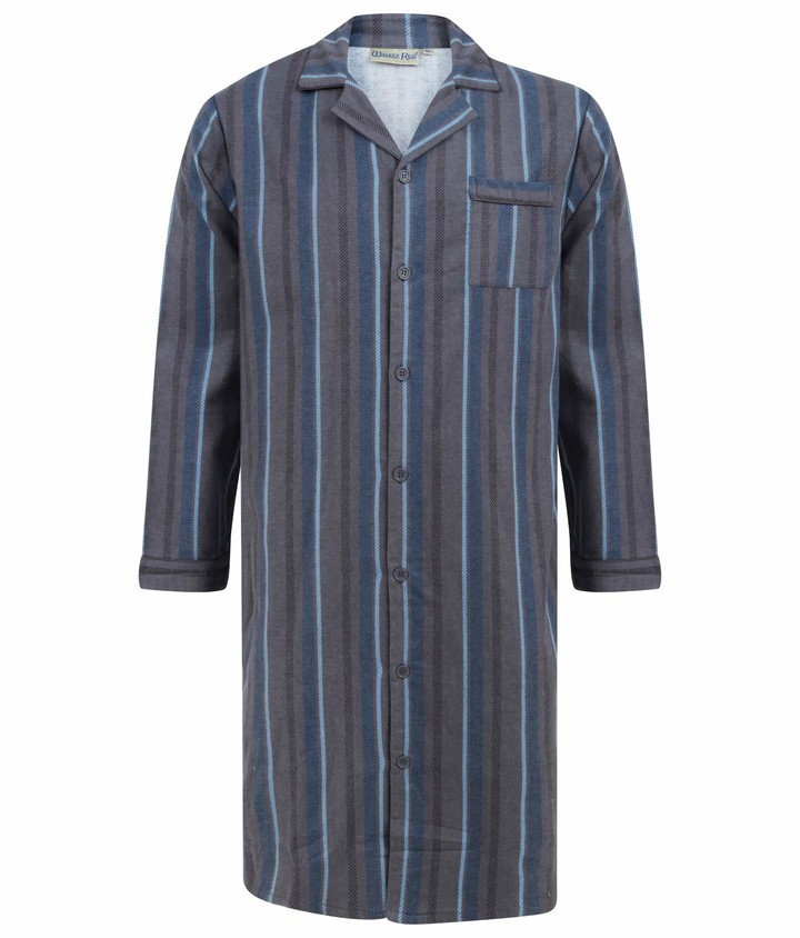 Walker Reid Mens Striped Flannel Button Down Nightshirt Traditional