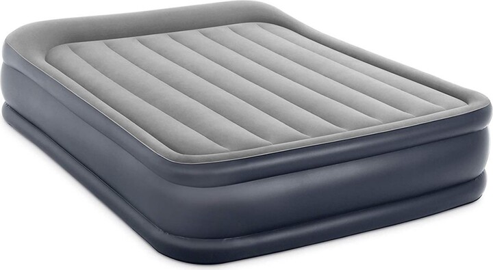 Intex Dura Beam Deluxe Pillow Raised Air Mattress Bed with Built In Pump Queen