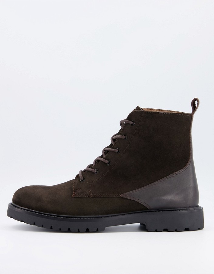 h by hudson battle lace up boots in khaki suede
