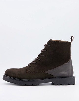 h by hudson battle lace up boots in black leather