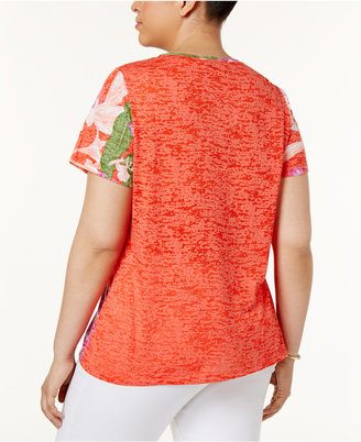 INC International Concepts Plus Size Studded Tropical-Print Top, Created for Macy's