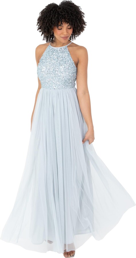 Maya Deluxe Women's Ladies Bridesmaid Maxi Dress Halter Neck