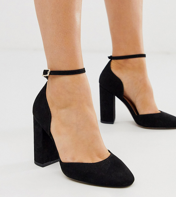 ASOS DESIGN Wide Fit Pleasant high block heels in black - ShopStyle Pumps
