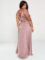 Thumbnail for your product : Little Mistress Curve Slinky Mesh Trim Stretch Maxi Dress - Mink
